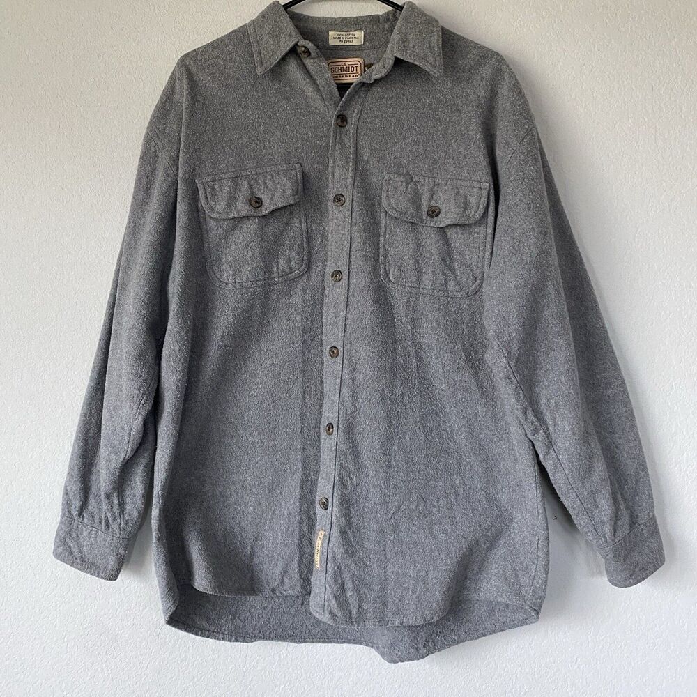 CE Schmidt Workwear Men Gray Flannel Button Up Long Sleeve L Shacket Shirt Jacke